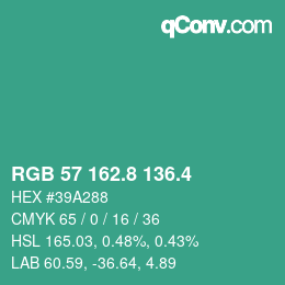 カラーコード: RGB 57 162.8 136.4 | qconv.com