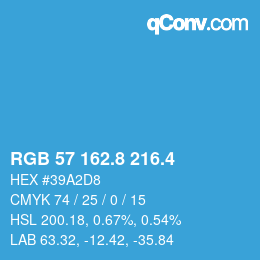 カラーコード: RGB 57 162.8 216.4 | qconv.com