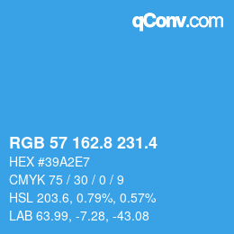 カラーコード: RGB 57 162.8 231.4 | qconv.com