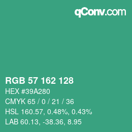 颜色代码: RGB 57 162 128 | qconv.com