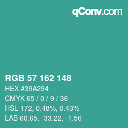 カラーコード: RGB 57 162 148 | qconv.com