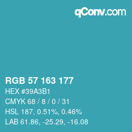 Color code: RGB 57 163 177 | qconv.com