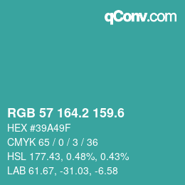 カラーコード: RGB 57 164.2 159.6 | qconv.com