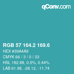 カラーコード: RGB 57 164.2 169.6 | qconv.com