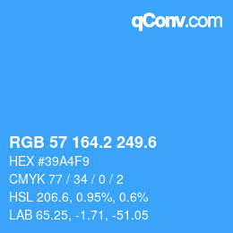 カラーコード: RGB 57 164.2 249.6 | qconv.com