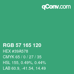 カラーコード: RGB 57 165 120 | qconv.com