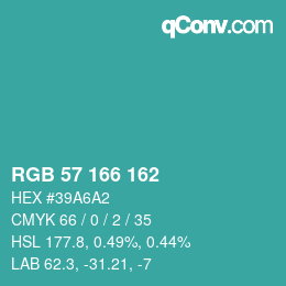 Color code: RGB 57 166 162 | qconv.com