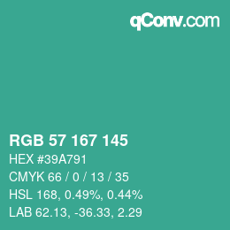 Color code: RGB 57 167 145 | qconv.com