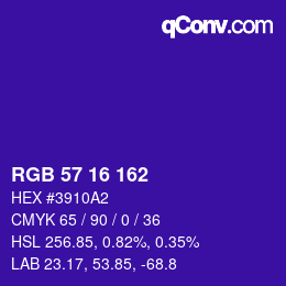 Color code: RGB 57 16 162 | qconv.com