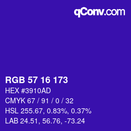 Color code: RGB 57 16 173 | qconv.com