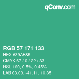 カラーコード: RGB 57 171 133 | qconv.com