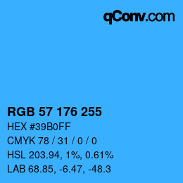 Color code: RGB 57 176 255 | qconv.com