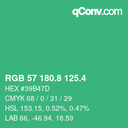 カラーコード: RGB 57 180.8 125.4 | qconv.com