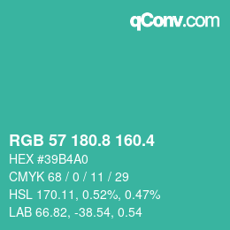 カラーコード: RGB 57 180.8 160.4 | qconv.com