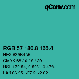 カラーコード: RGB 57 180.8 165.4 | qconv.com