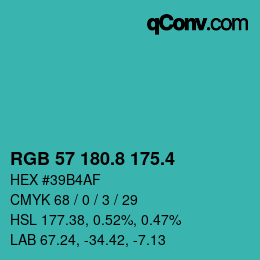 カラーコード: RGB 57 180.8 175.4 | qconv.com