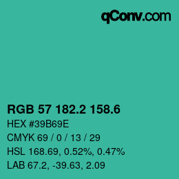 カラーコード: RGB 57 182.2 158.6 | qconv.com