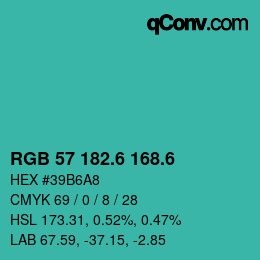 カラーコード: RGB 57 182.6 168.6 | qconv.com