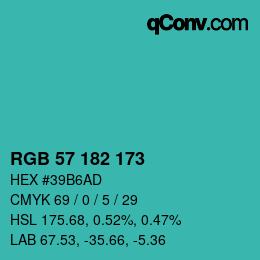 颜色代码: RGB 57 182 173 | qconv.com