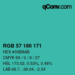Color code: RGB 57 186 171 | qconv.com
