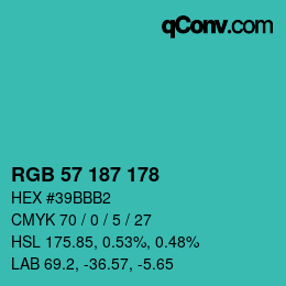Color code: RGB 57 187 178 | qconv.com