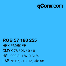 Color code: RGB 57 188 255 | qconv.com