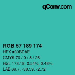 Color code: RGB 57 189 174 | qconv.com