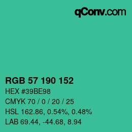 カラーコード: RGB 57 190 152 | qconv.com