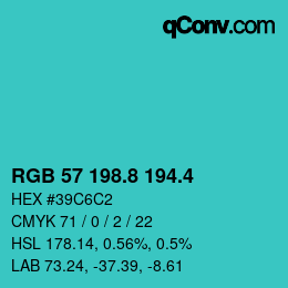 カラーコード: RGB 57 198.8 194.4 | qconv.com