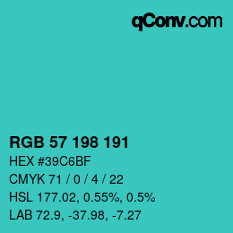 颜色代码: RGB 57 198 191 | qconv.com