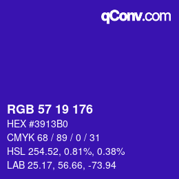 Color code: RGB 57 19 176 | qconv.com