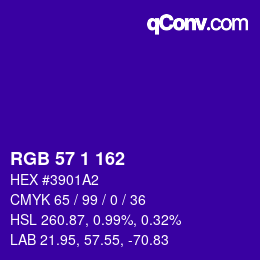 Color code: RGB 57 1 162 | qconv.com