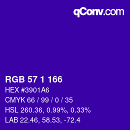 Color code: RGB 57 1 166 | qconv.com