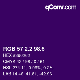 カラーコード: RGB 57 2.2 98.6 | qconv.com