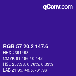 カラーコード: RGB 57 20.2 147.6 | qconv.com