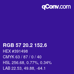 カラーコード: RGB 57 20.2 152.6 | qconv.com
