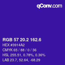 カラーコード: RGB 57 20.2 162.6 | qconv.com