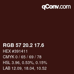 カラーコード: RGB 57 20.2 17.6 | qconv.com