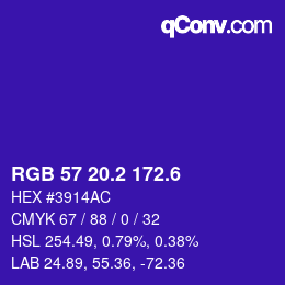 カラーコード: RGB 57 20.2 172.6 | qconv.com
