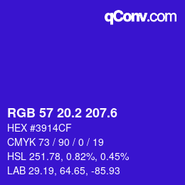 カラーコード: RGB 57 20.2 207.6 | qconv.com