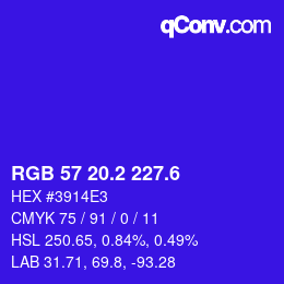 カラーコード: RGB 57 20.2 227.6 | qconv.com
