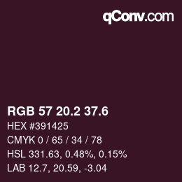 カラーコード: RGB 57 20.2 37.6 | qconv.com
