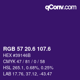 カラーコード: RGB 57 20.6 107.6 | qconv.com