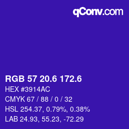 カラーコード: RGB 57 20.6 172.6 | qconv.com