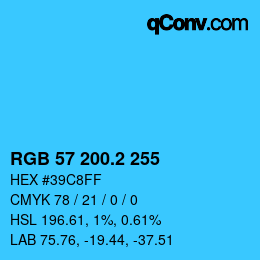 カラーコード: RGB 57 200.2 255 | qconv.com