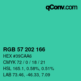 Color code: RGB 57 202 166 | qconv.com