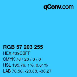 Color code: RGB 57 203 255 | qconv.com