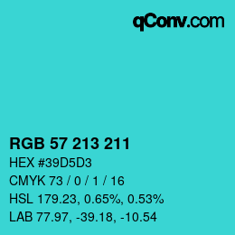 カラーコード: RGB 57 213 211 | qconv.com