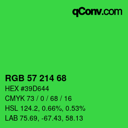 カラーコード: RGB 57 214 68 | qconv.com