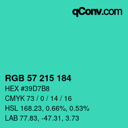 カラーコード: RGB 57 215 184 | qconv.com